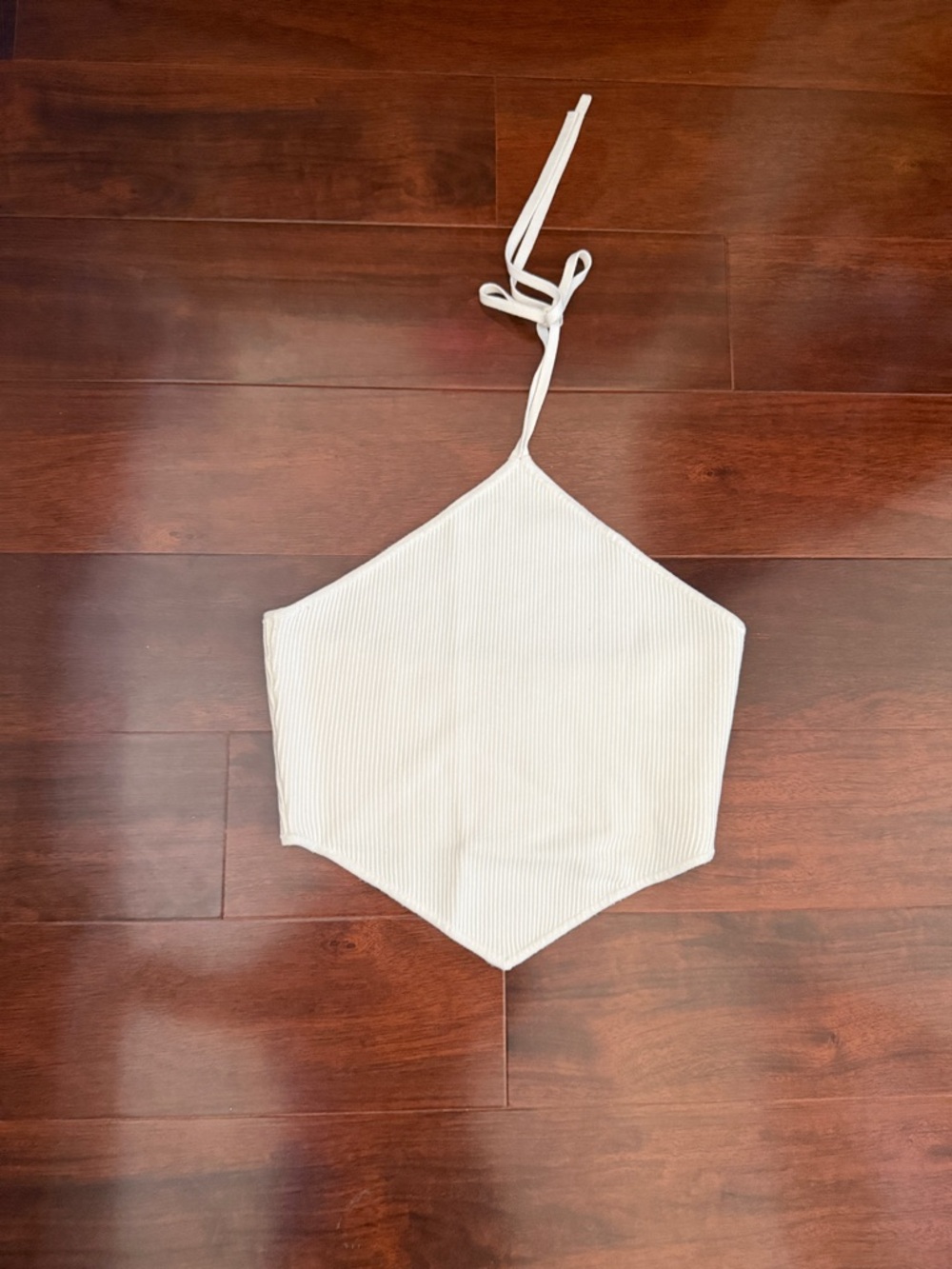 White Ribbed Hexagon Halter Crop Top